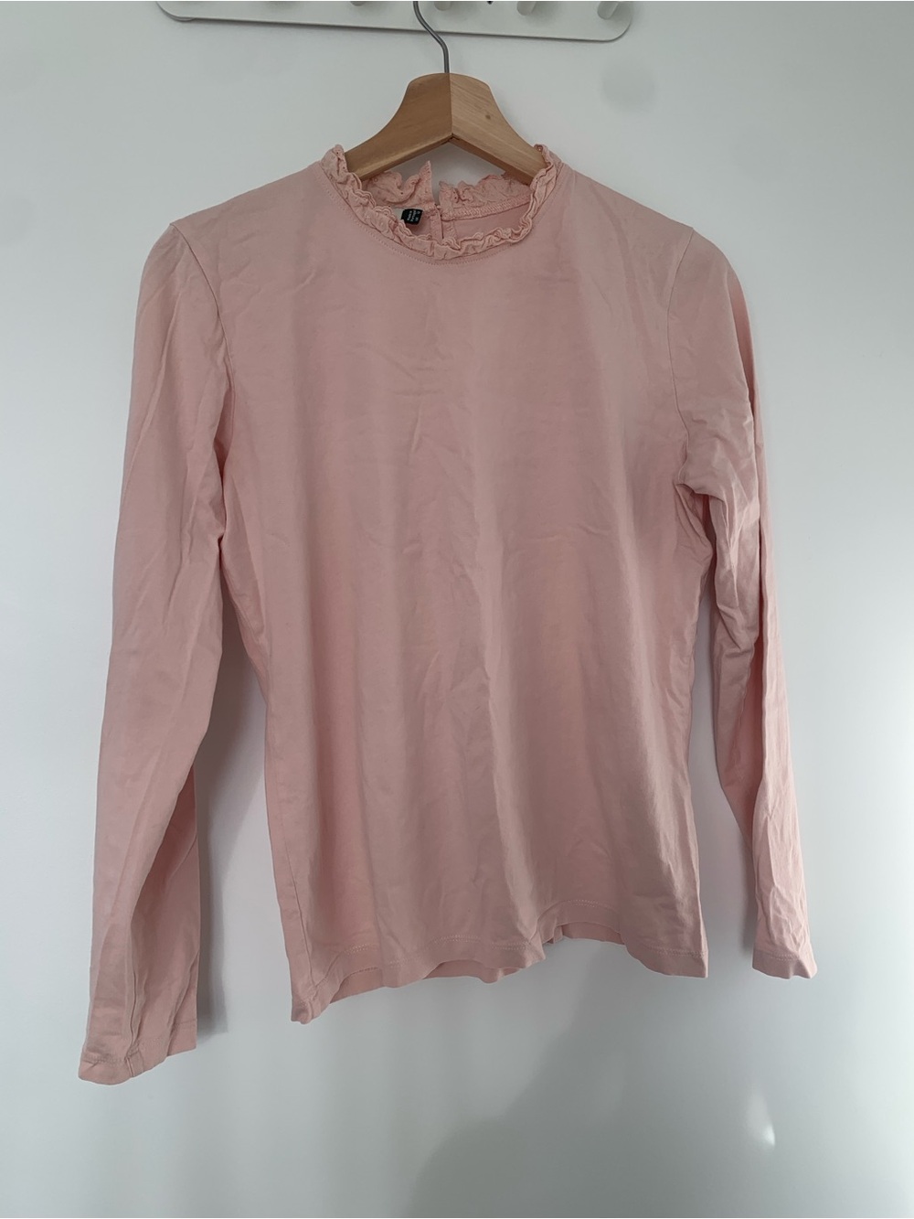 Light Pink Ruffle Neck Long Sleeve Top